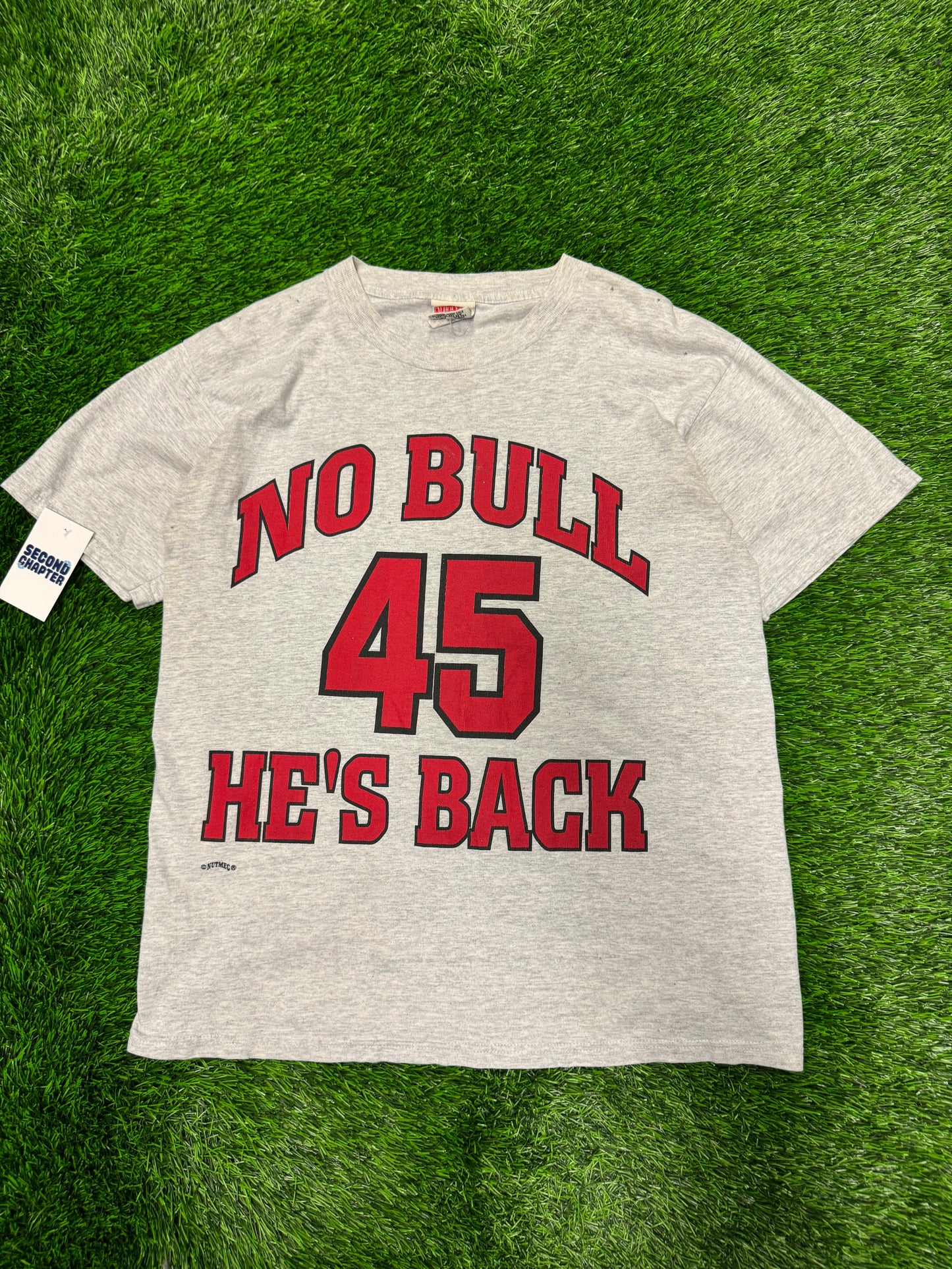 90s Chicago Bulls "No Bull 45 He's Back" Vintage Nutmeg Jordan Tee (L)