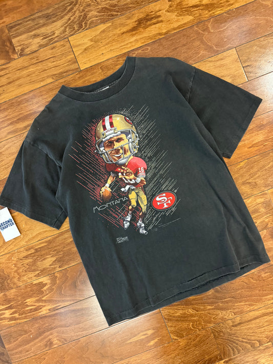 90s Joe Montana San Francisco 49ers Caricature Salem Tee (L)