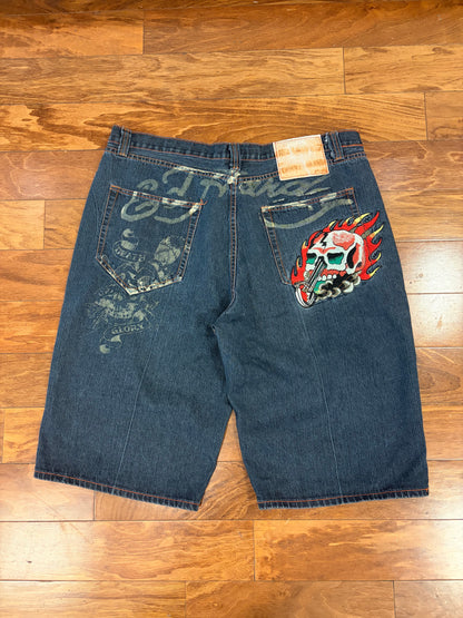 00s Ed Hardy by Christian Audigier Flaming Skull Shorts (42)