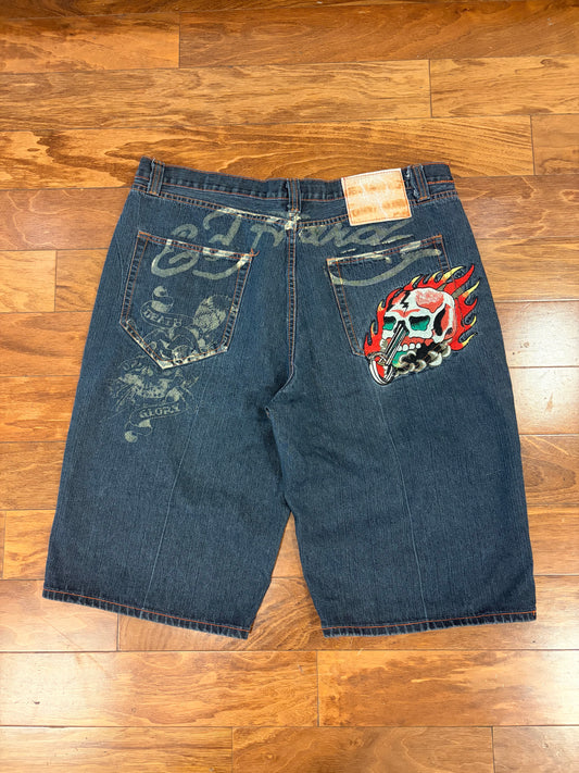 00s Ed Hardy by Christian Audigier Flaming Skull Shorts (42)