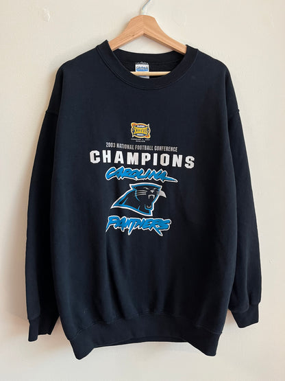 2003 Carolina Panthers NFC Super Bowl Conference Champions Black Crewneck (L)