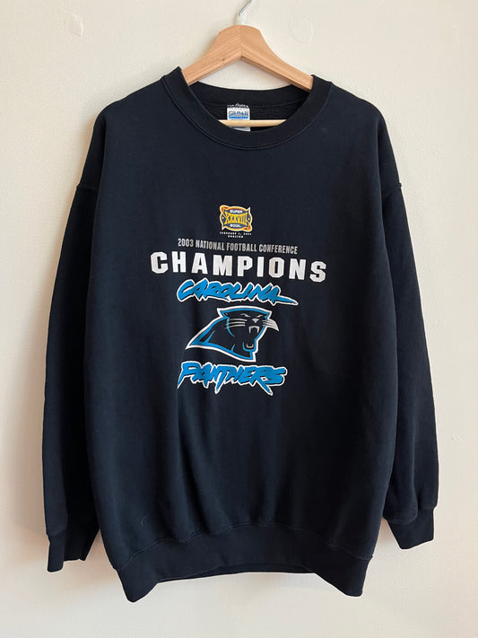 2003 Carolina Panthers NFC Super Bowl Conference Champions Black Crewneck (L)