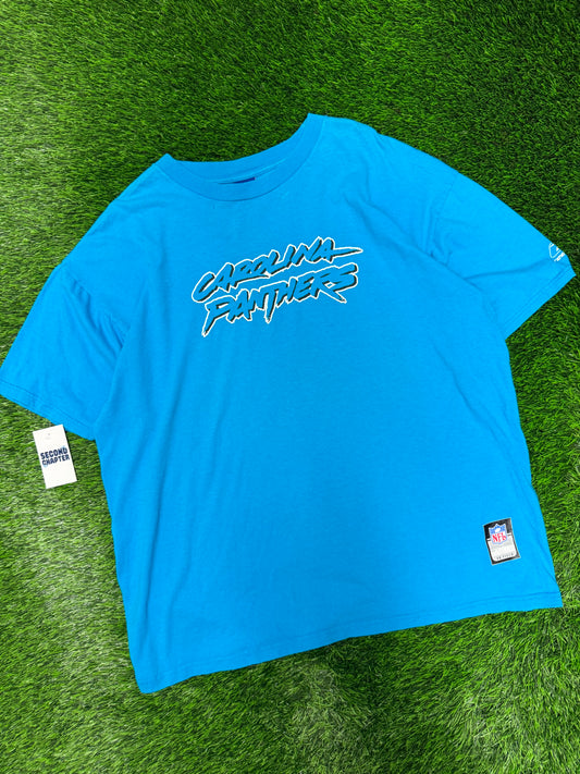 00s Carolina Panthers Blue Spell Out Cat Scratch Tee (XL)