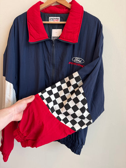 90s Ford Racing Checkered Flag Windbreaker (L)