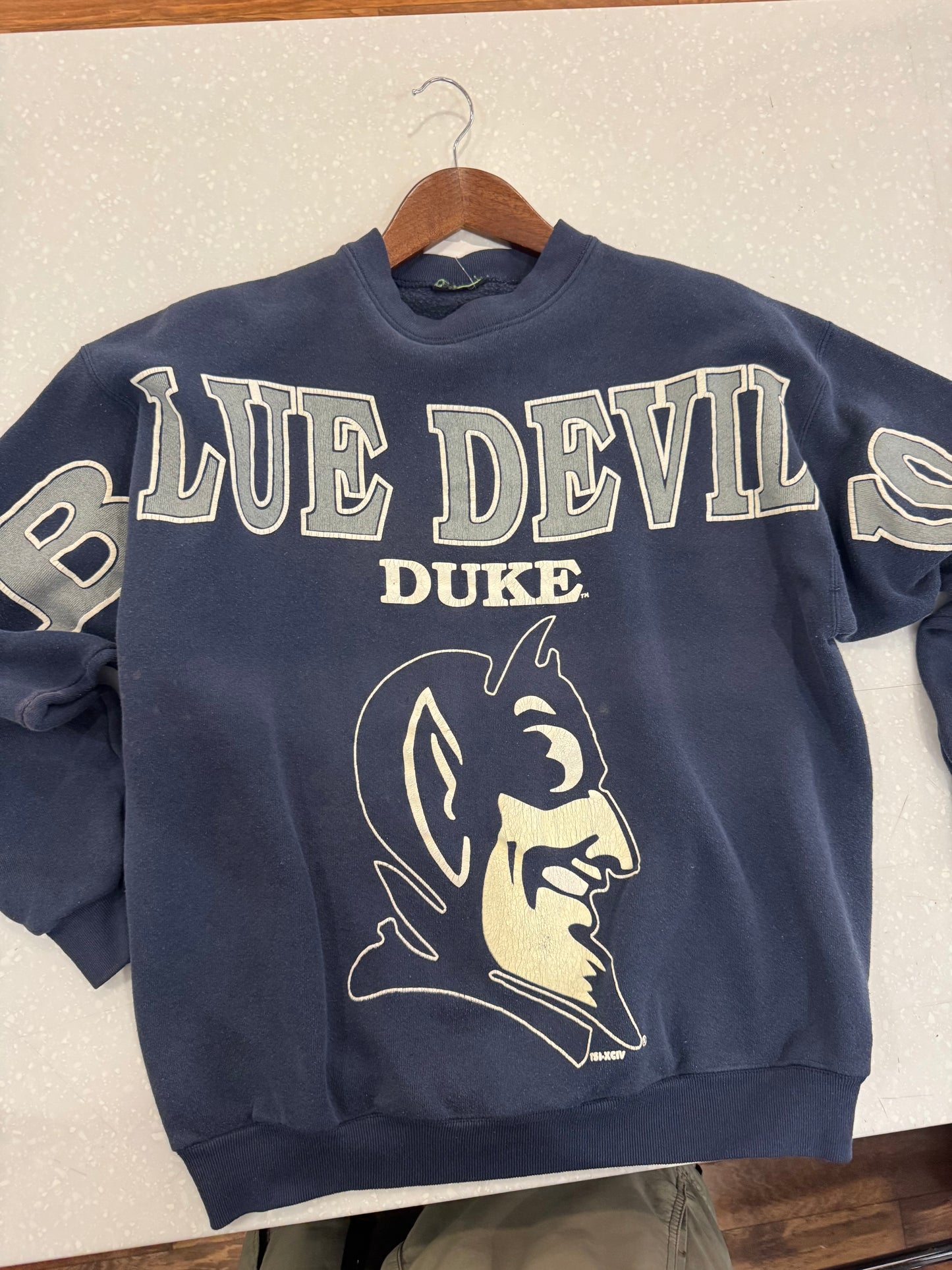 90s Duke Blue Devils Big Spell Out Faded Crewneck (M)