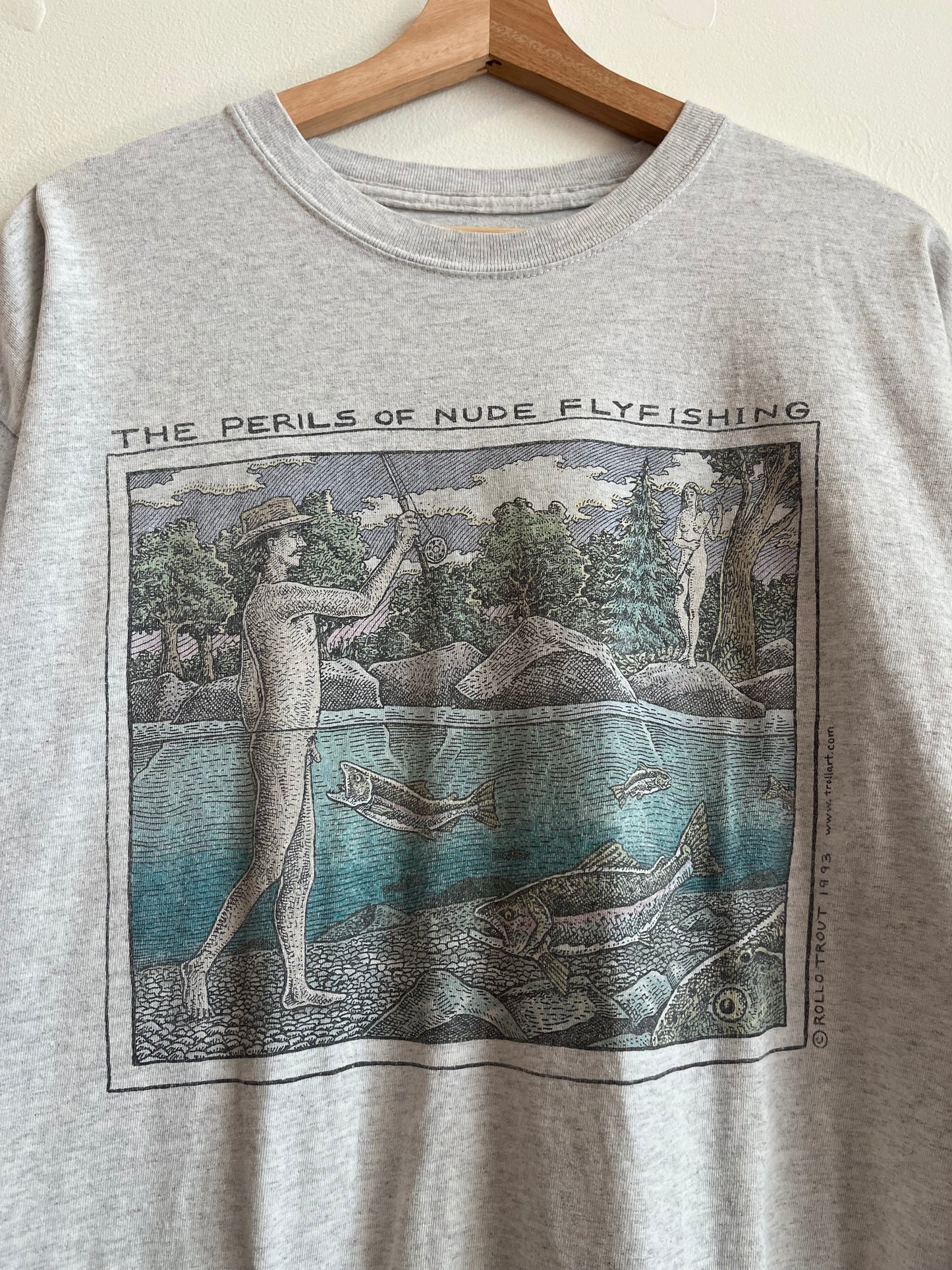 1993 Nude Flyfishing Vintage Nature Art Tee (XL)