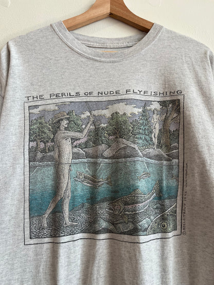 1993 Nude Flyfishing Vintage Nature Art Tee (XL)
