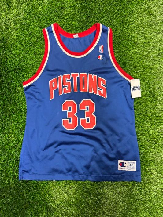 90s Detroit Pistons Grant Hill #33 Vintage Champion NBA Blue Jersey (L)