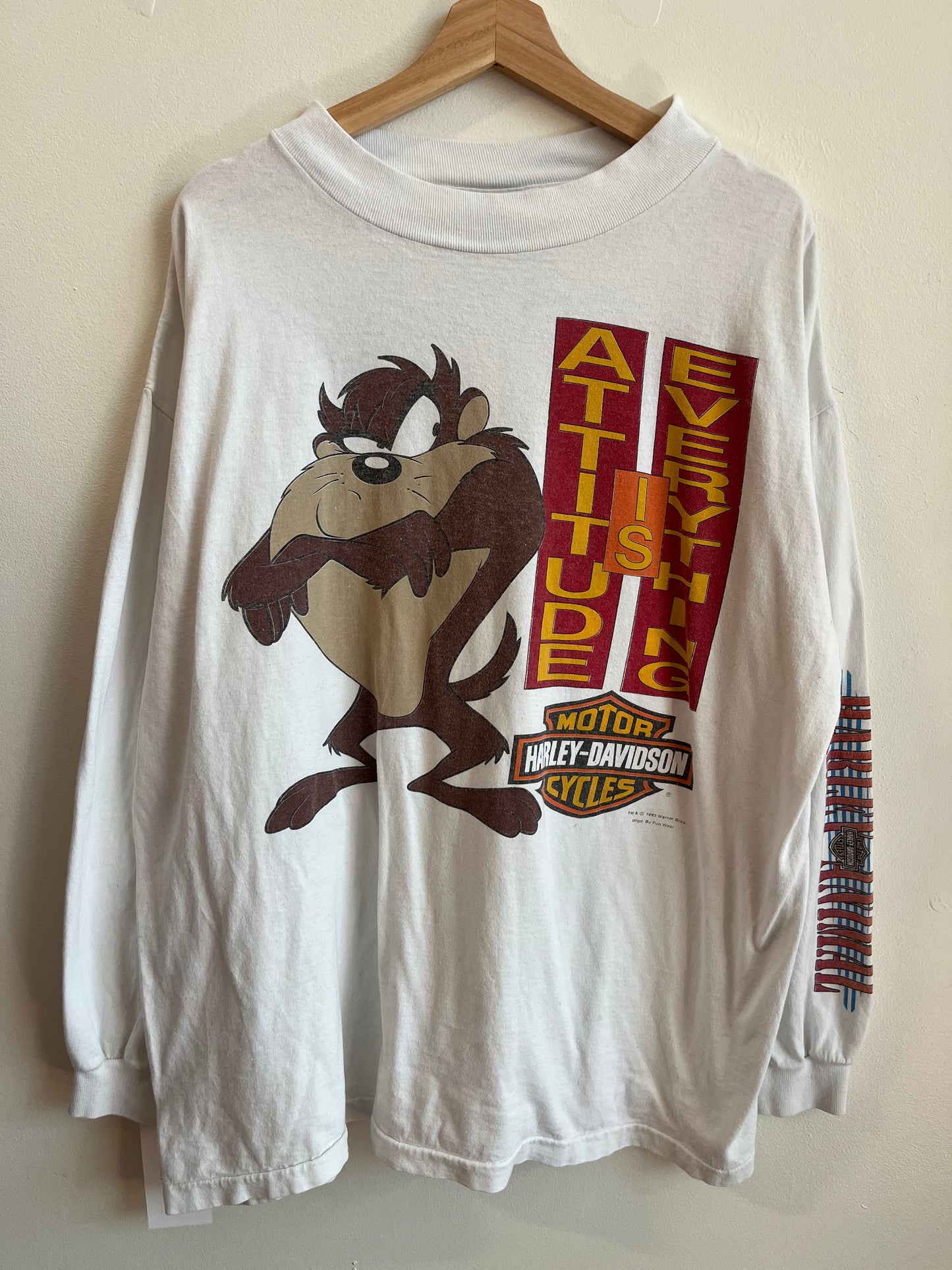 1993 Harley Davidson Taz Looney Tunes "Attitude Is Everthing" Long Sleeve Shirt (XL)