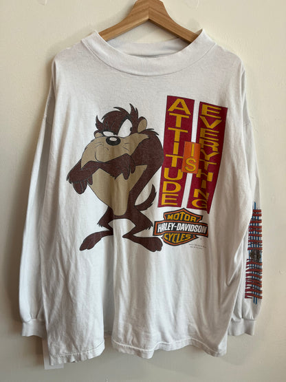 1993 Harley Davidson Taz Looney Tunes "Attitude Is Everthing" Long Sleeve Shirt (XL)