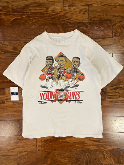 90s Vintage Portland Trail Blazers Caricature Young Guns Thrashed Tee (L)