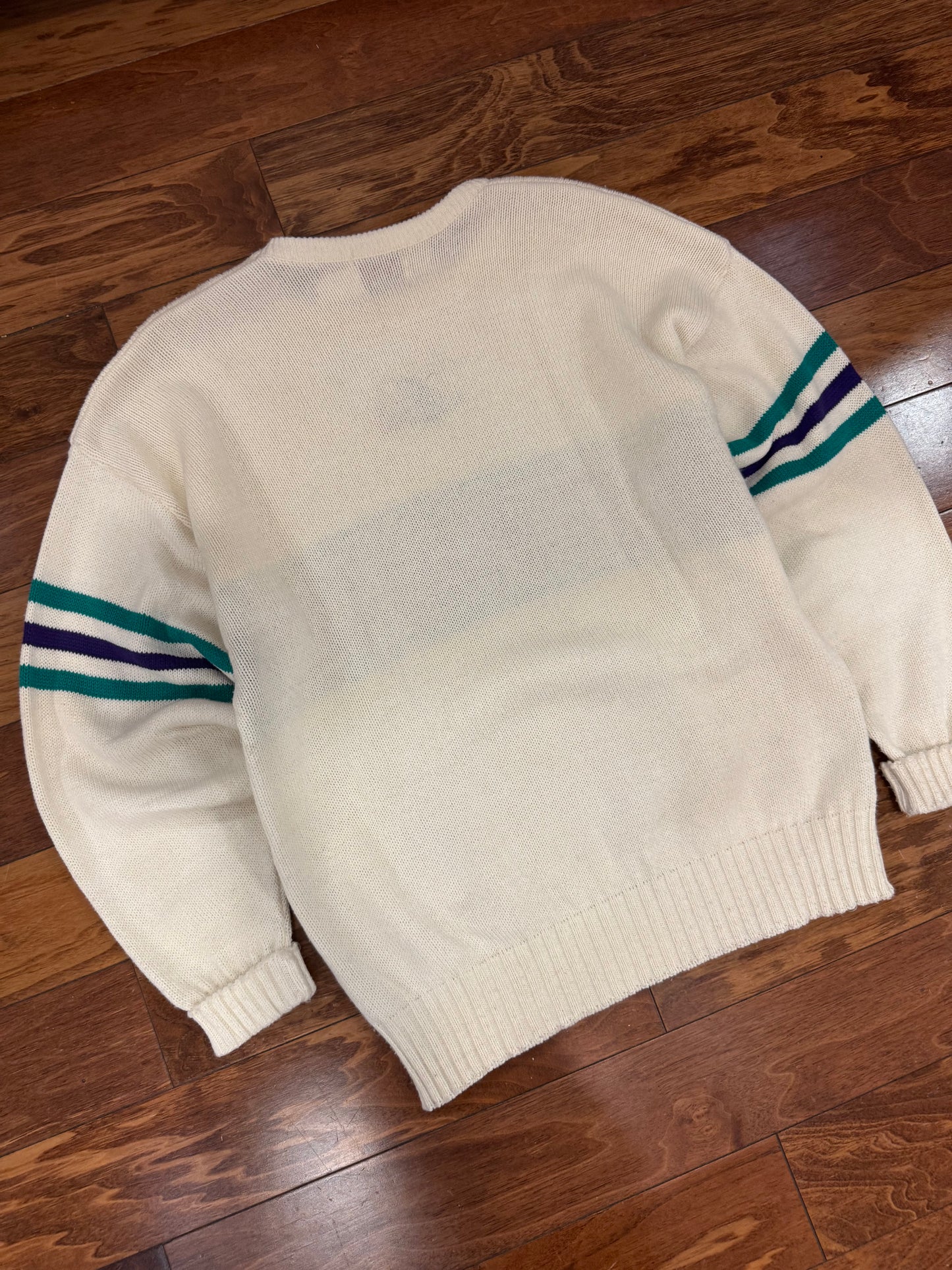 80s Charlotte Hornets Vintage NBA Cream Knit Sweater (L)