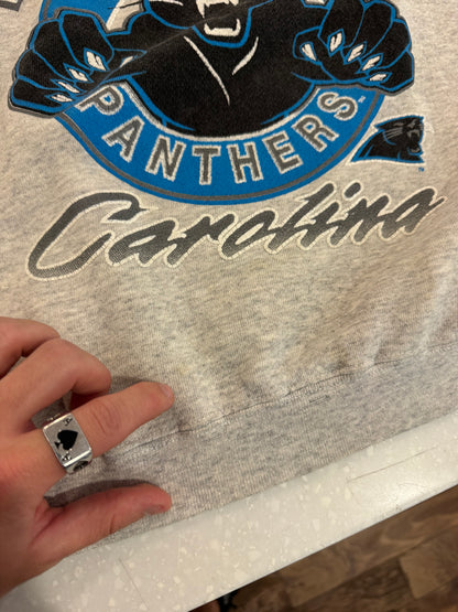 90s Carolina Panthers Sleeve to Sleeve Grey Spell Out Crewneck (M)