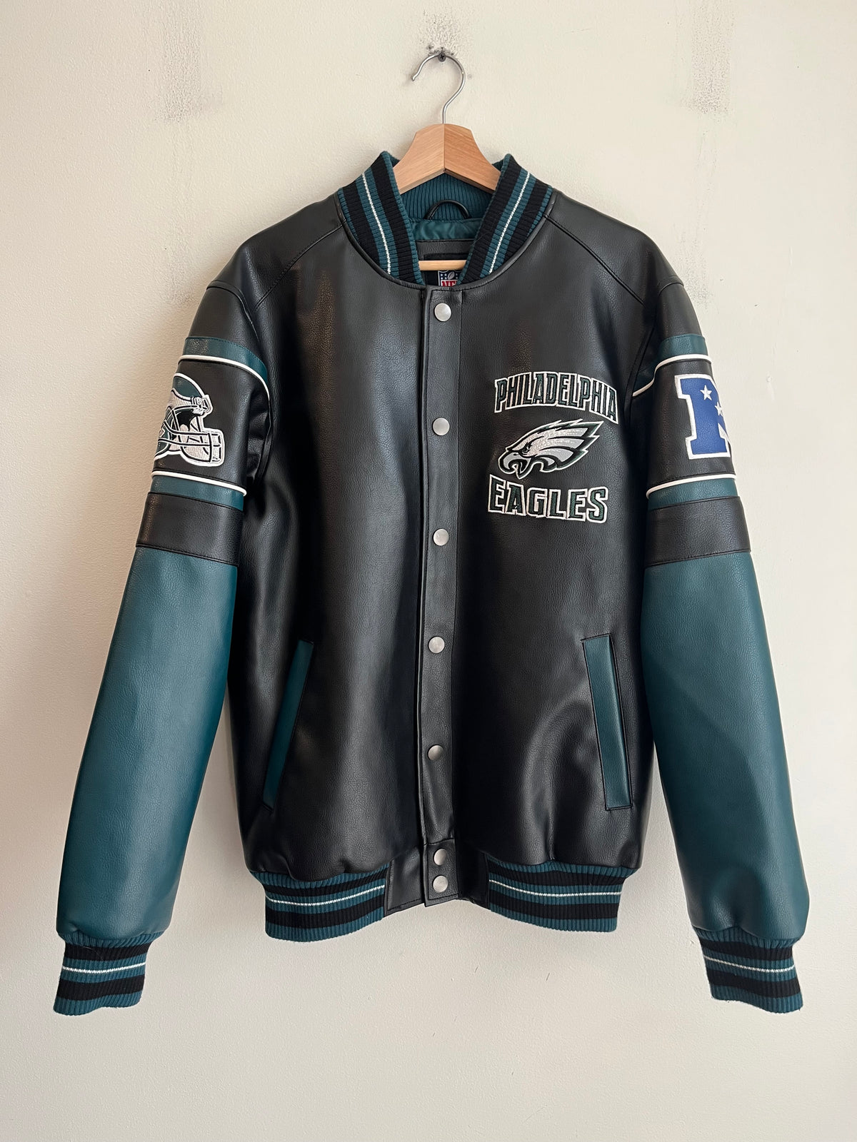 2010s Philadelphia Eagles Embroidered Patched Leather Jacket (S)