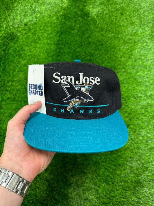 90s San Jose Sharks Vintage Twins NHL Snapback Hat (OS)