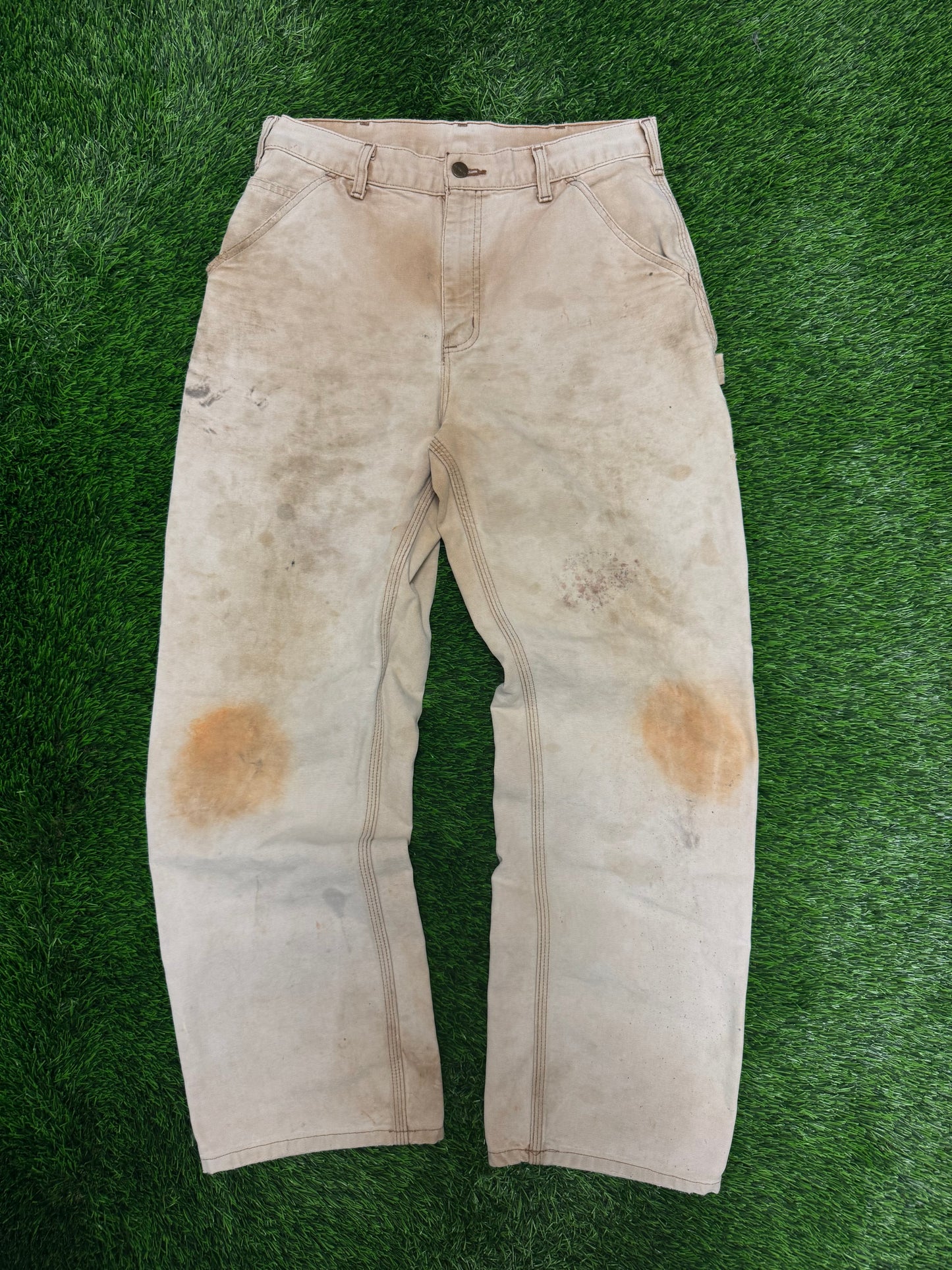 00s Vintage Carhartt Faded Tan Thrashed Pants (32 x 31)