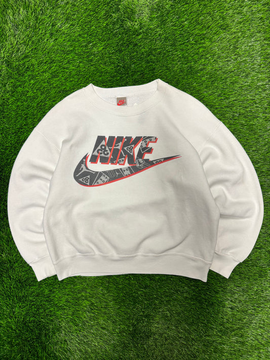 90s Nike Big Logo Spell Out White Vintage Crewneck (M)
