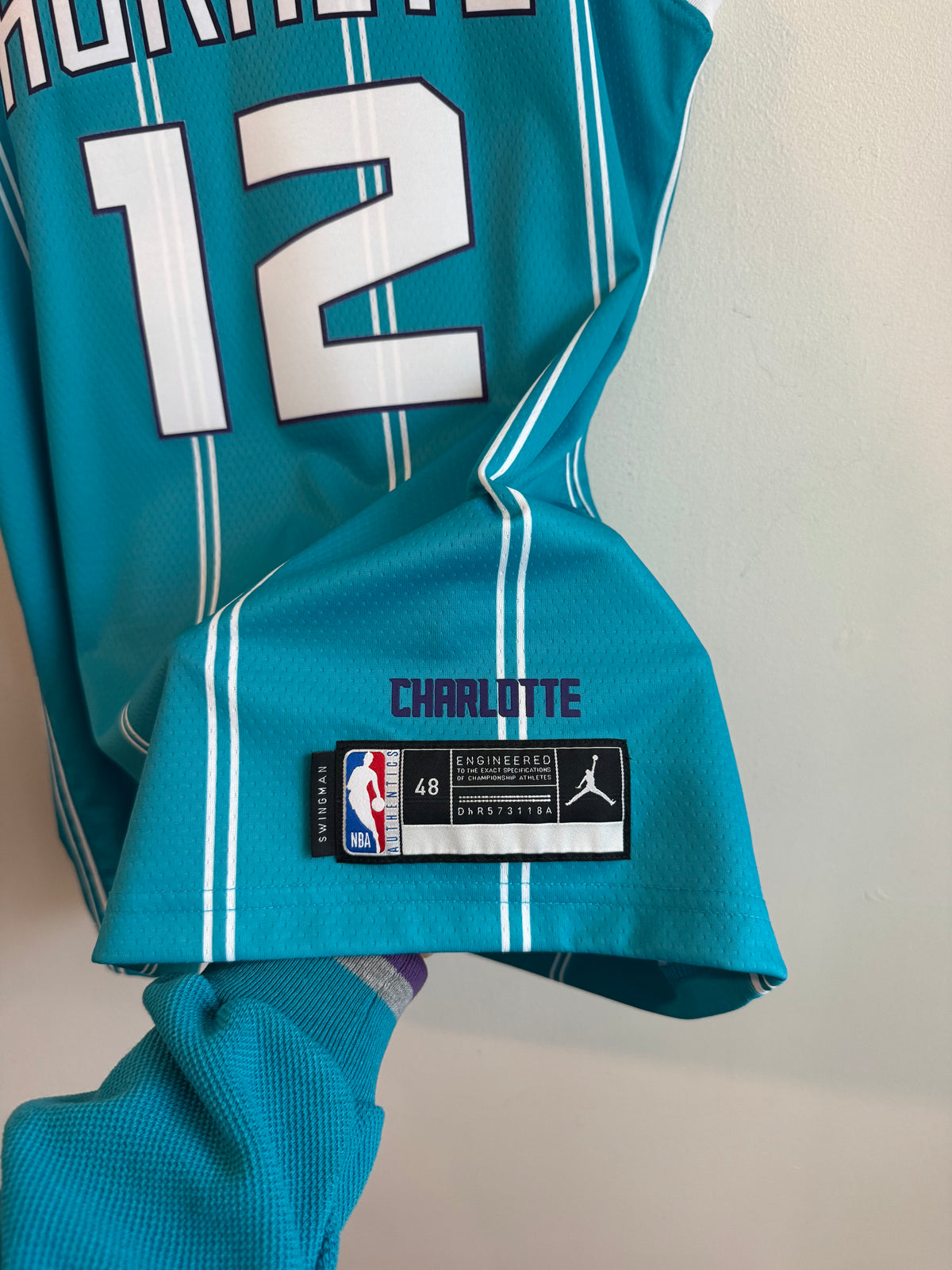 2020 Charlotte Hornets Kelly  Oubre Jr. Teal Pinstripe Jordan Swingman Jersey (L)