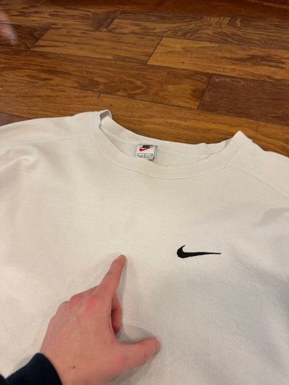 90s Nike Essential Swoosh White Vintage Crewneck (L)