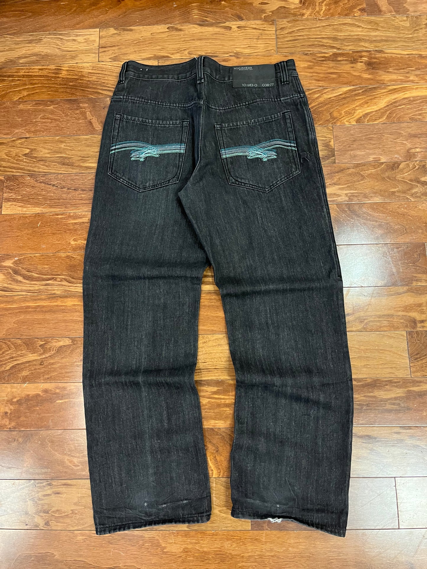 00s Rocawear Baggy Embroidered Black Jeans (36 x 32)