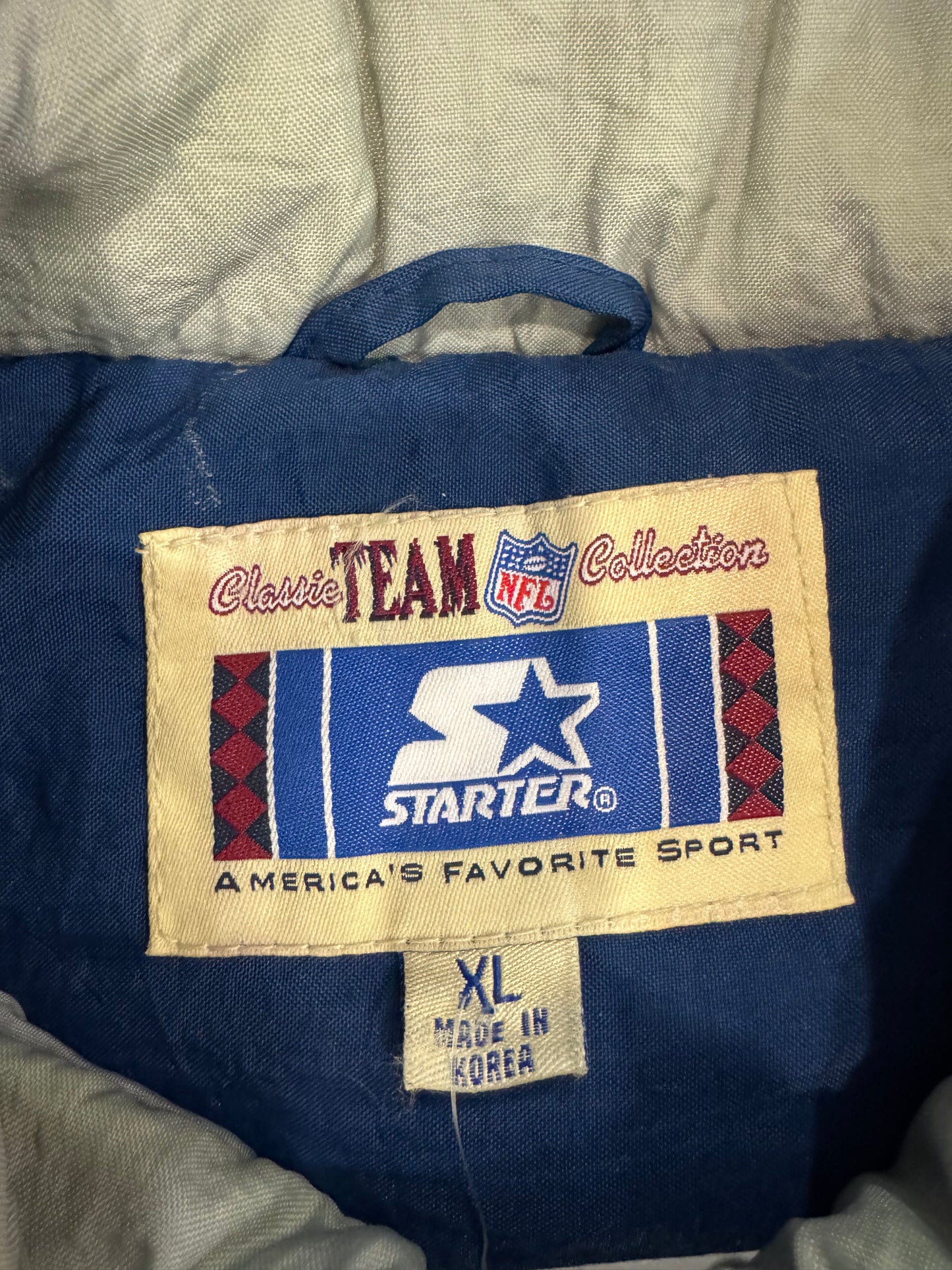 90s Dallas Cowboys Starter Embroidered Vintage Puffer Jacket (XL)