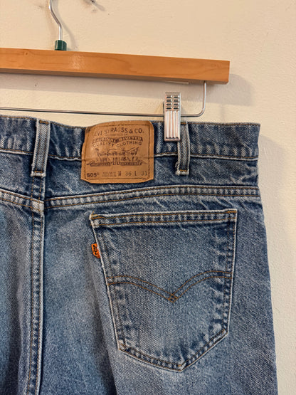 90s Levi's 505 Orange Tab Mud Wash Shorts (36)