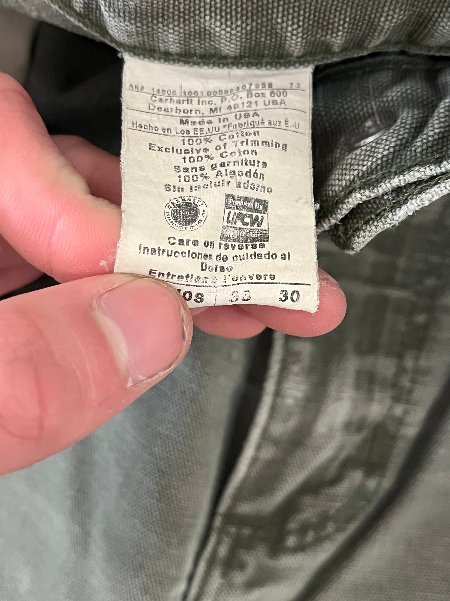 00s Carhartt Olive Green Faded Workwear Pants (36 x 30)