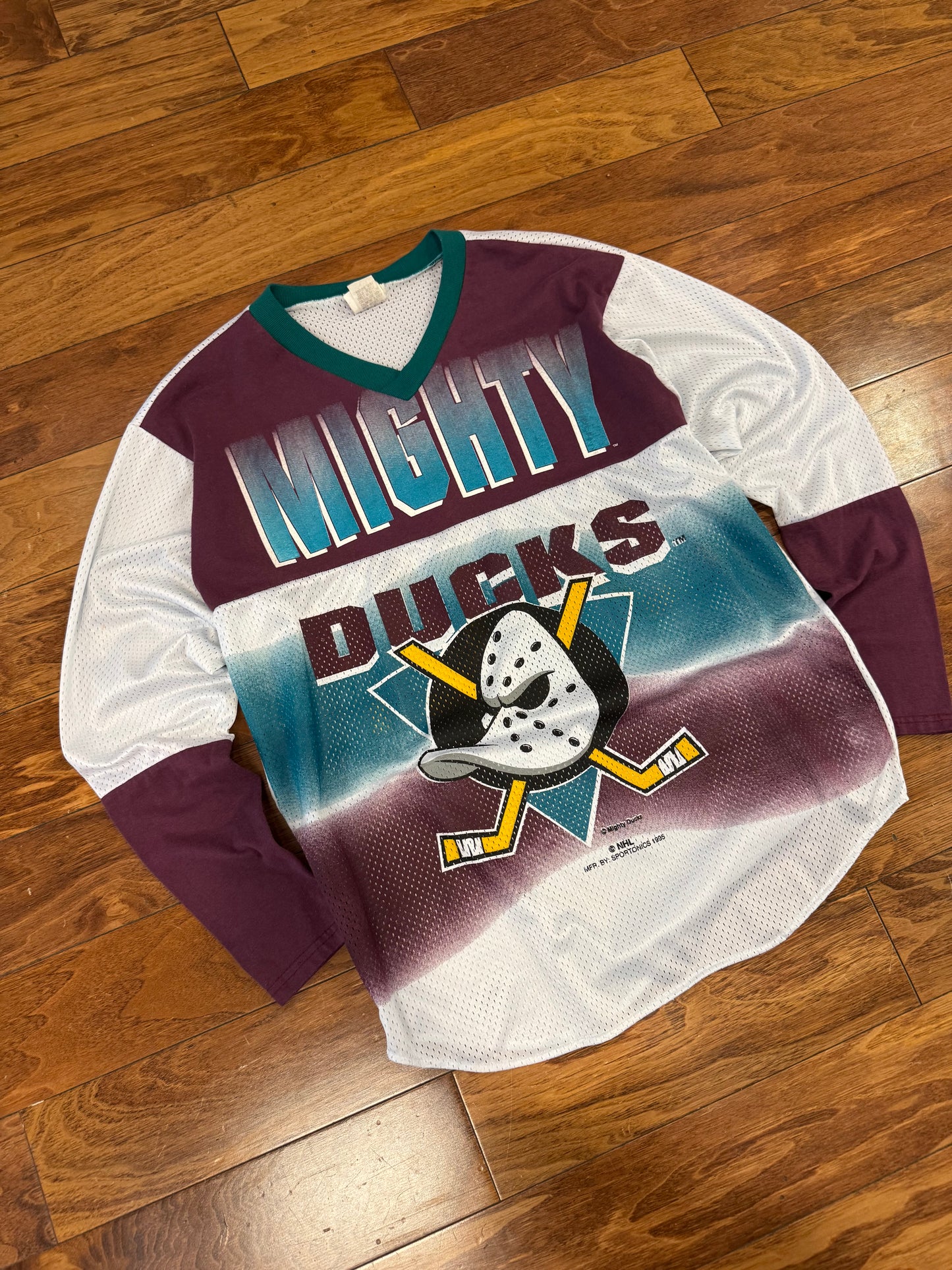 1995 Mighty Ducks Anaheim NHL Sportonics Women's Mesh Jersey (XL)