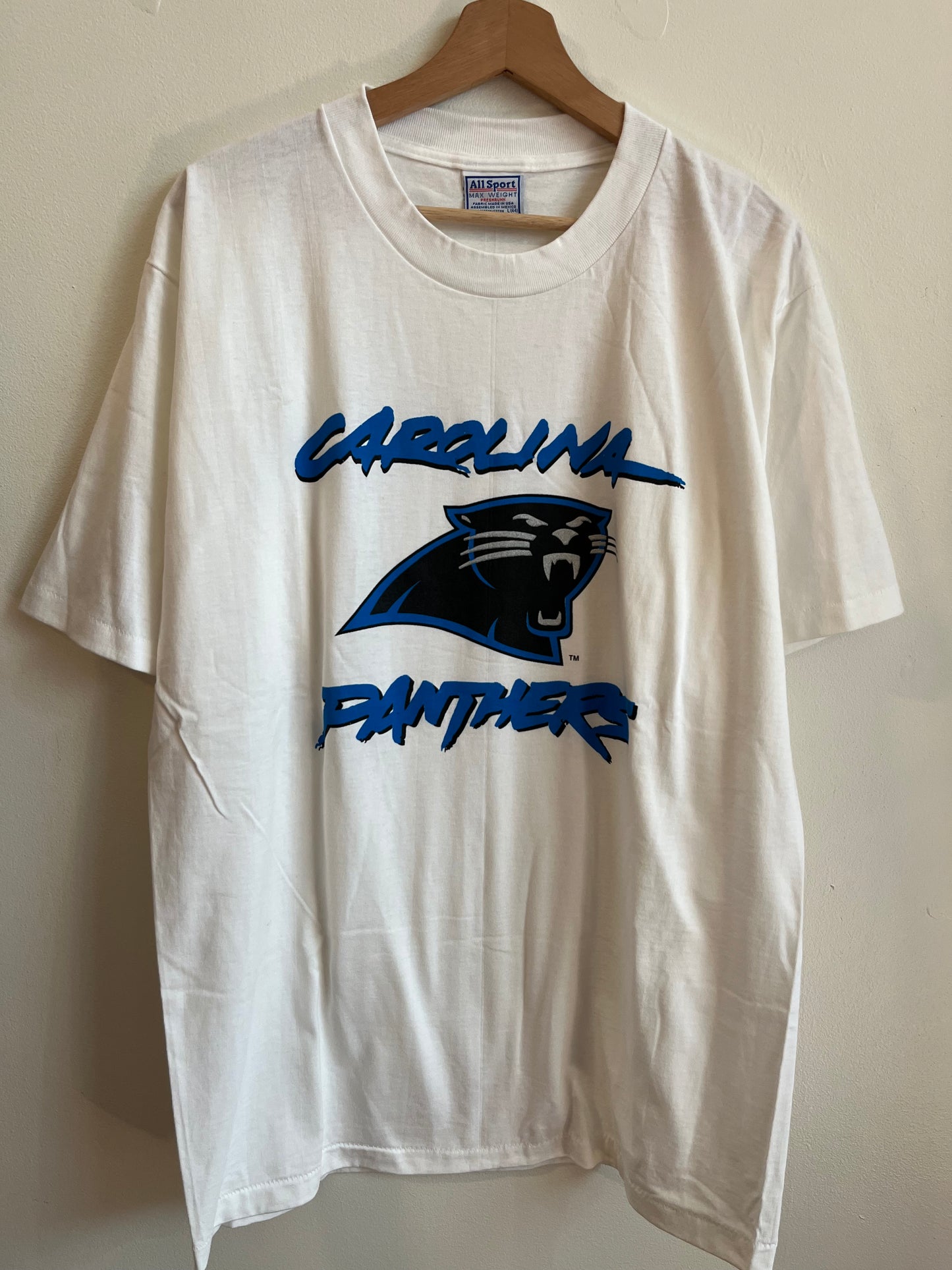 90s Carolina Panthers White Cat Scratch Tee (L)