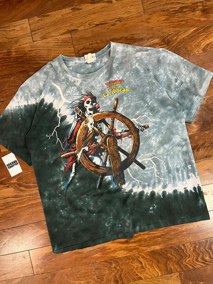 90s Pirates of the Caribbean Tie Dye Vintage Disney Grail Movie Promo Tee (XL)