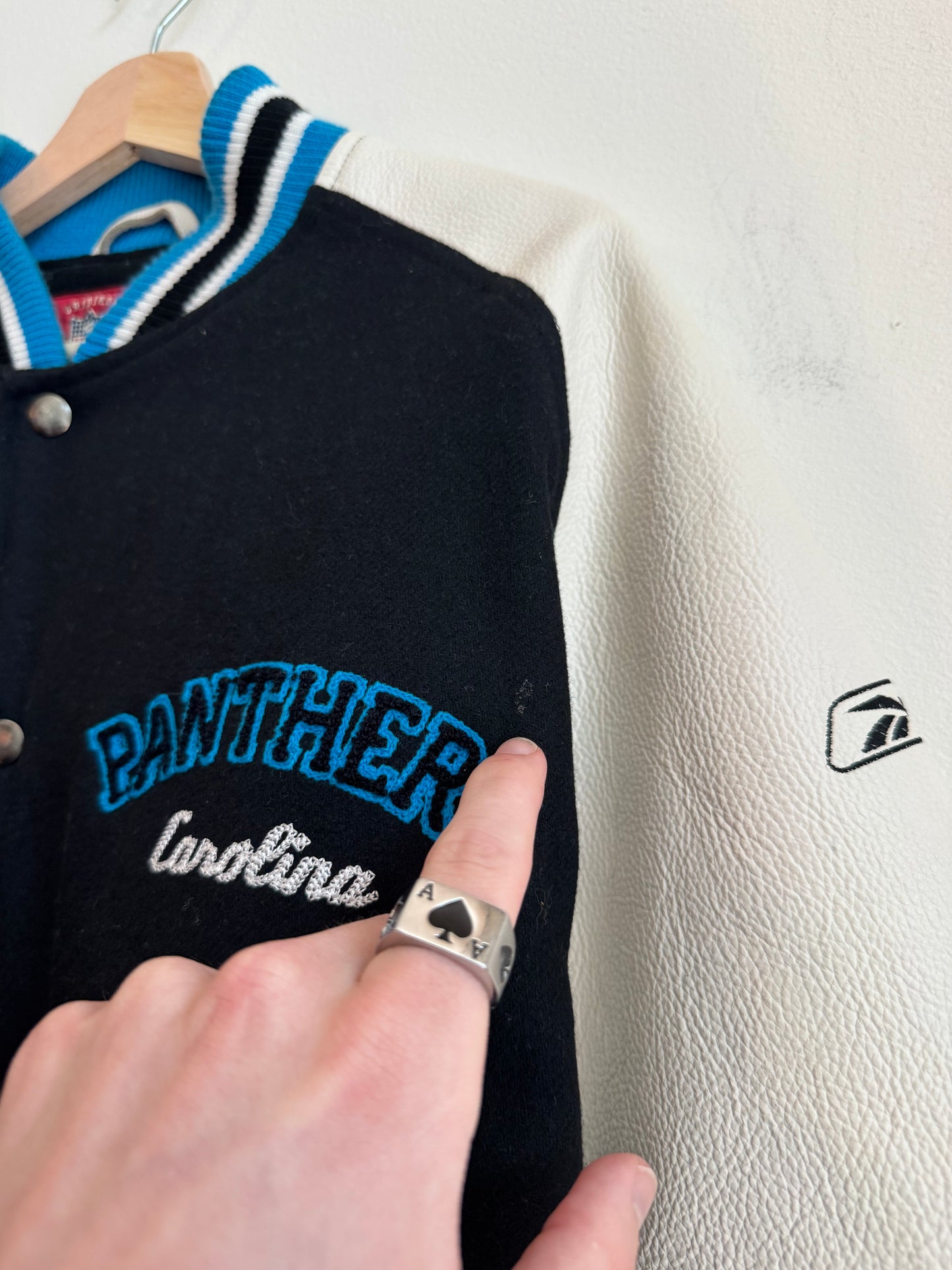 00s Carolina Panthers Gridiron Leather Varsity Jacket (L)