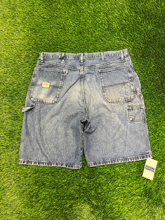 00s Wrangler Originals Carpenter Workwear Dark Blue Distressed Jean Shorts (38)
