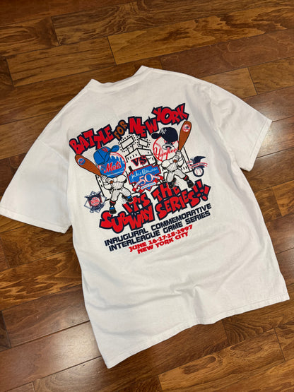 1997 MLB Subway Series "Battle for New York" Yankees vs Mets (Jackie Robinson 50th) Tee (XL)
