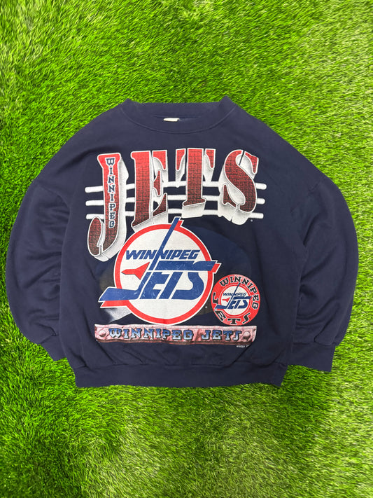 90s Winnipeg Jets Big Graphic Vintage NHL Boxy Crewneck (L)
