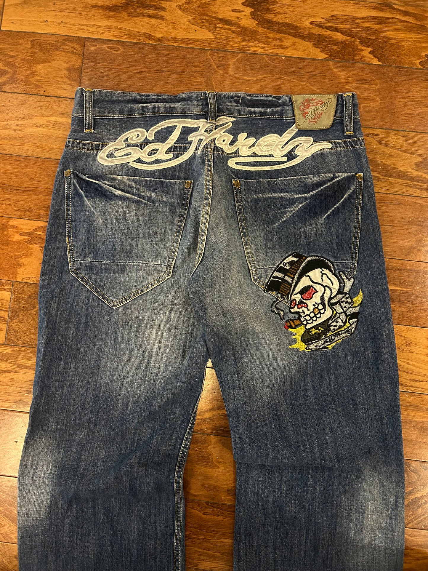 00s Ed Hardy Embroidered Skull Jeans (36 x 32)