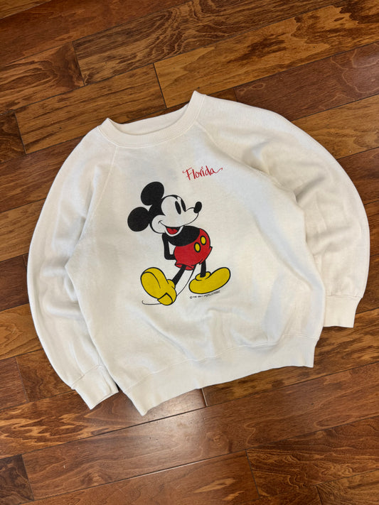 80s Mickey Mouse Disney Florida White Crewneck (M)