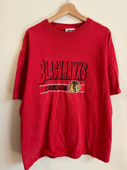 90s Chicago Blackhawks Logo Athletic Red Tee (L)