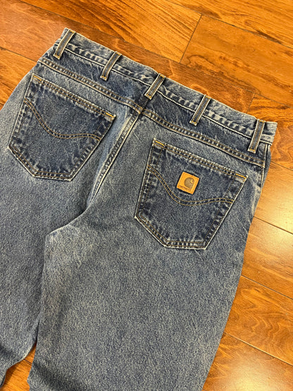 2001 Carhartt Flannel Lined Dark Wash Jeans (36 x 32)