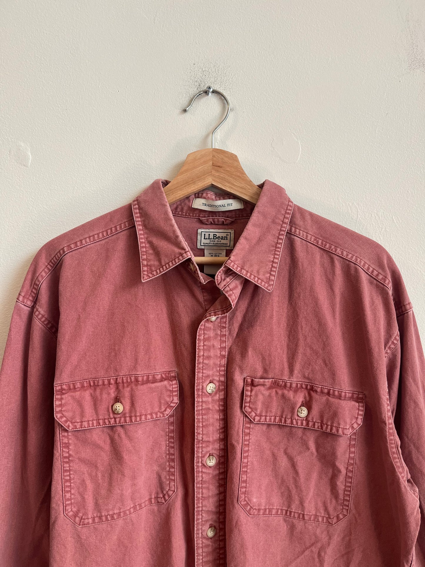 00s L.L Bean Salmon Button Up Essential Polo Shirt (M)