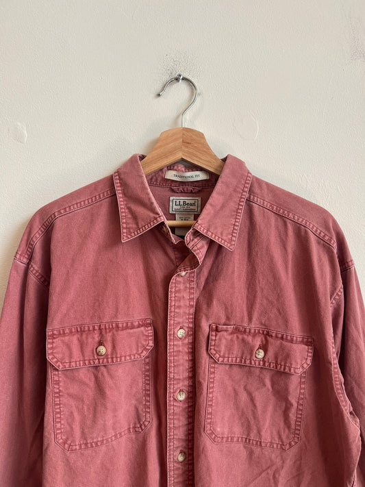 00s L.L Bean Salmon Button Up Essential Polo Shirt (M)
