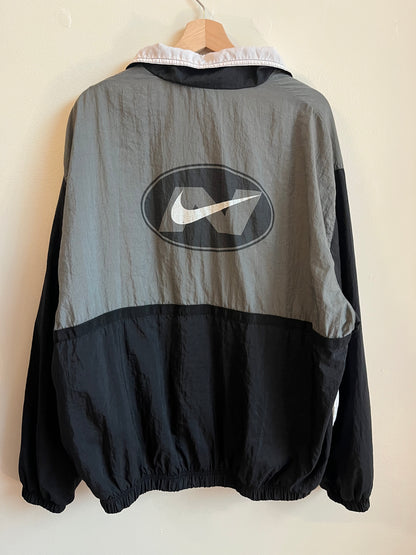 90s Nike Grey/Black Big Swoosh Windbreaker (XL)