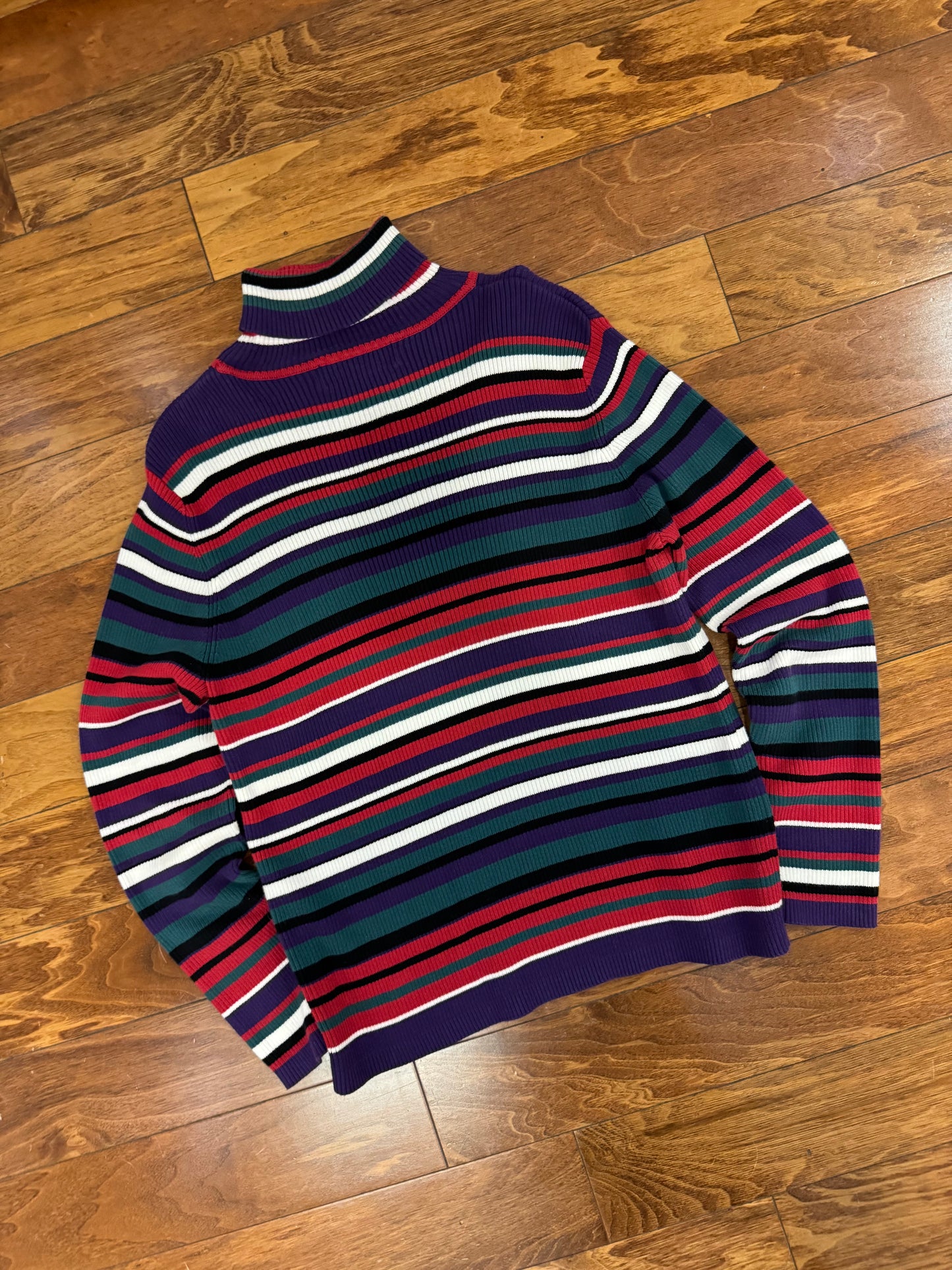 90s Appleseed Striped Women's Turtleneck Sweater (S)