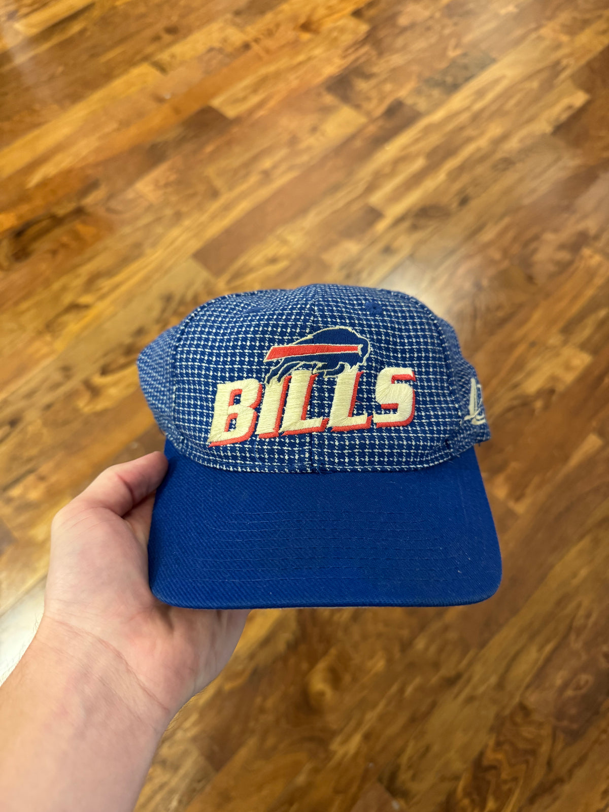 90s Buffalo Bills Logo Athletic Grid Spell Out Hat (OS)