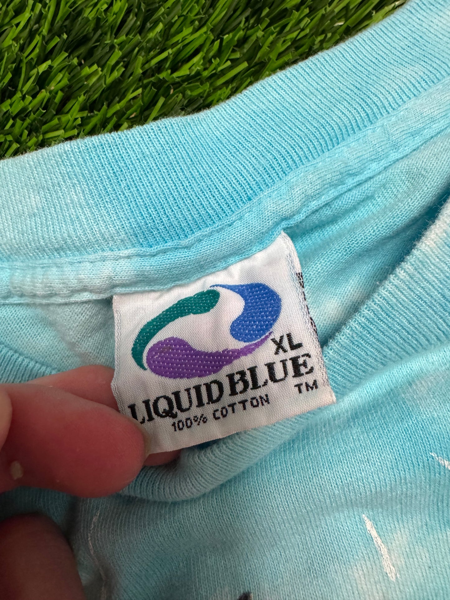 1990 Liquid Blue Tie Dye Aquatic All Over Print Vintage John Connell Art Tee (XL)