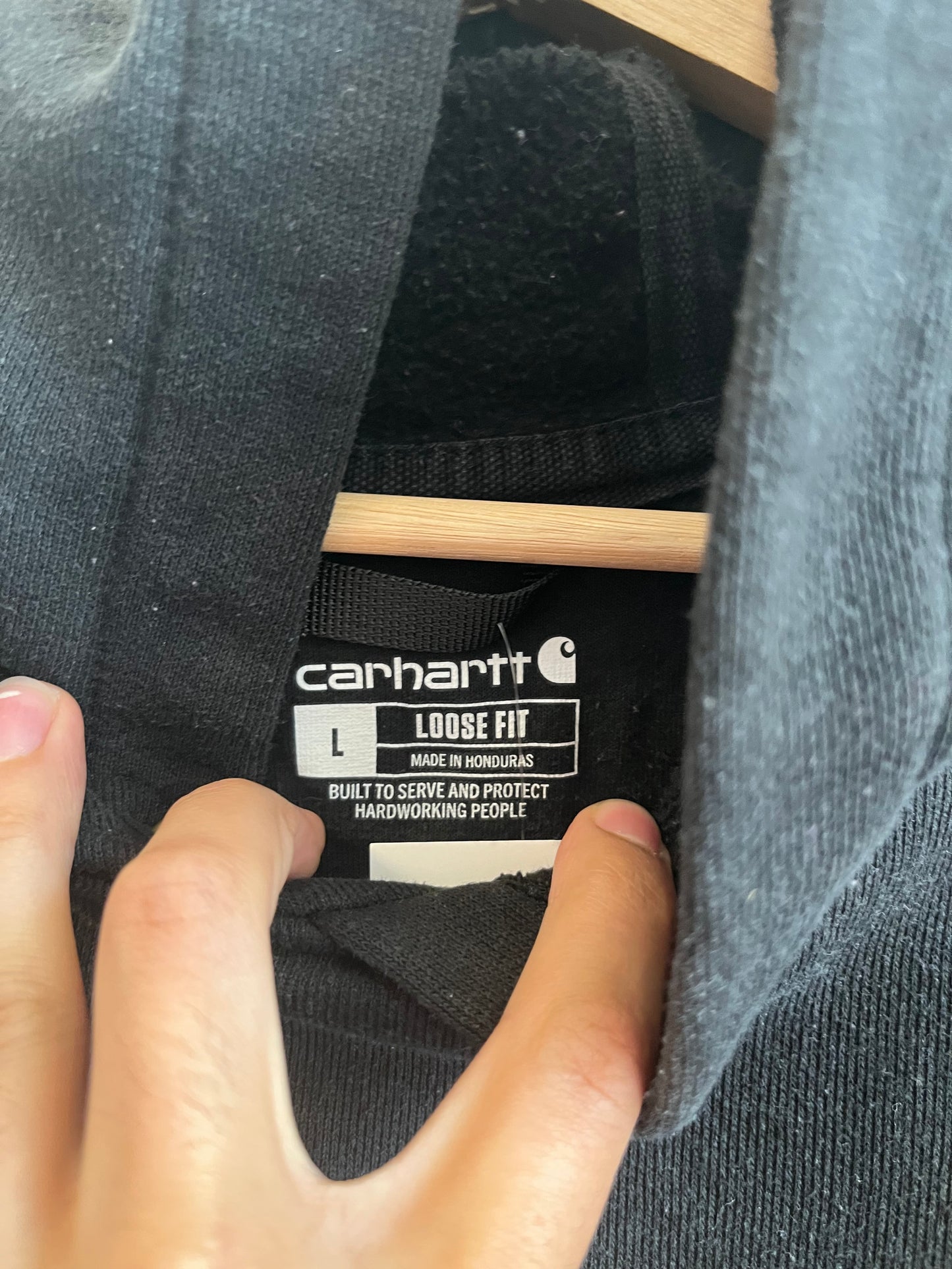 00s Carhartt Essential Black Spell Out Hoodie (L)