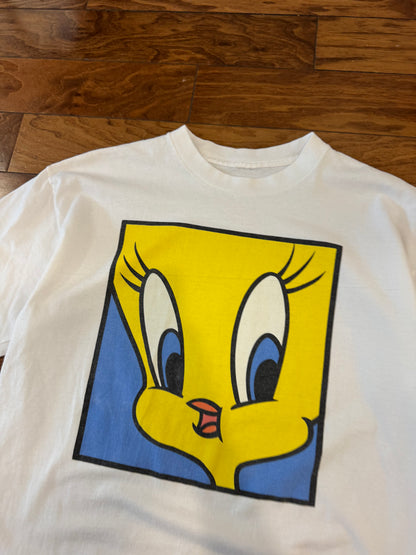 90s Looney Tunes Tweety Graphic White Tee (XL)