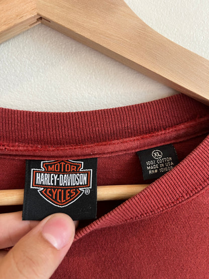 00s Harley Davidson Embroidered Burgundy Long Sleeve Shirt (XL)