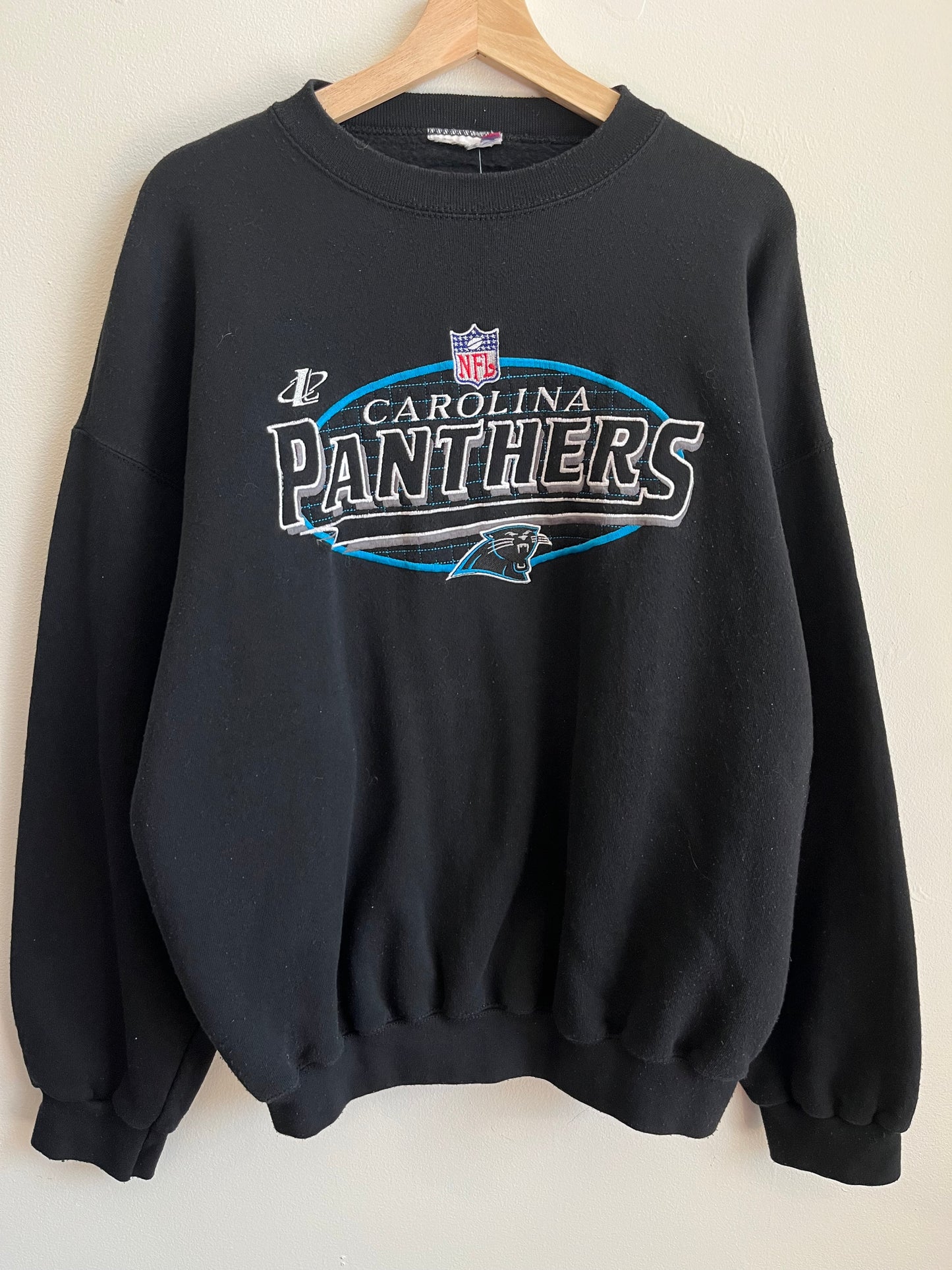 90s Carolina Panthers Logo Athletics Embroidered Black Crewneck (XL)