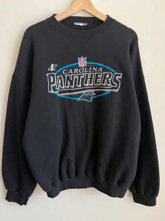 90s Carolina Panthers Logo Athletics Embroidered Black Crewneck (XL)