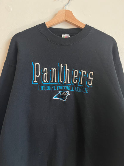 90s Carolina Panthers Embroidered Black Crewneck (L)